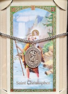 St Christopher Silver with Prayer Card , Gift box Family Life Catholic Gifts