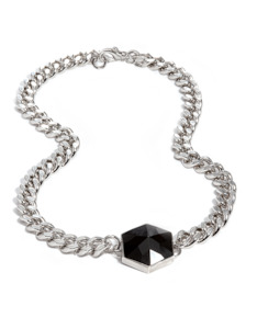 Onyx Silver Hexagon Necklace