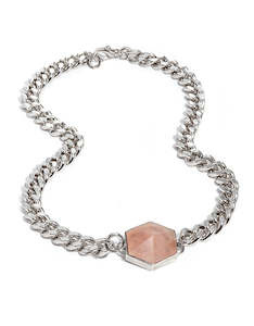 Rose Quartz Silver Hexagon Necklace