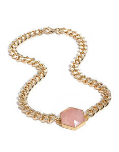 Rose Quartz Gold Hexagon Necklace