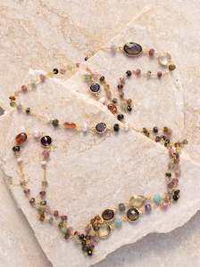 Multi Dark Gemstone Gold Necklace