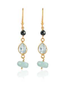 Jewellery: Aquamarine & Onyx Gold Earrings