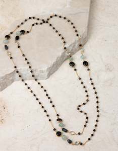 Aquamarine & Onyx Gold Necklace