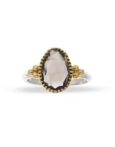 Smokey Quartz Brass & Silver Ring