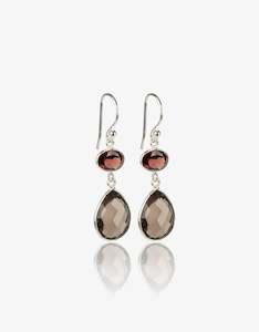 Garnet and Smokey Quartz Silver Earrings