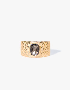 Jewellery: Smokey Quartz Engraved Gold Ring