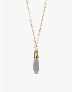 Smokey Quartz Engraved Gold Necklace