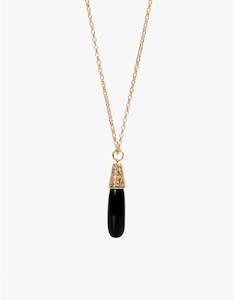 Black Onyx Engraved Gold Necklace