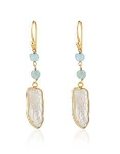 Aquamarine & Pearl Gold Earrings