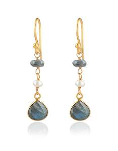 Labradorite & Pearl Gold Earrings