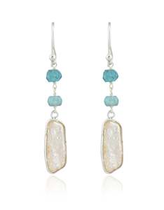 Aquamarine & Pearl Silver Earrings