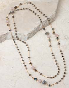 Labradorite, Rose Quartz and Pearl Gold Necklace