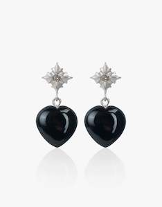 Onyx Silver Heart Earrings