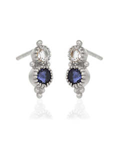 Iolite & Clear Qz Silver Earrings