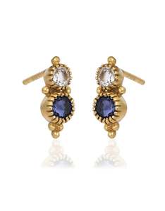 Iolite & Clear Qz Gold Earrings