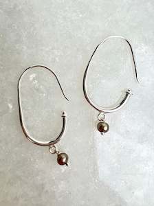 Black Pearl Silver Hoops