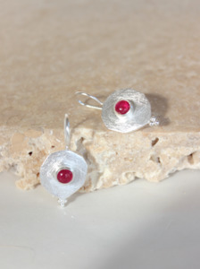 Ruby Brushed Silver Disc Earrings