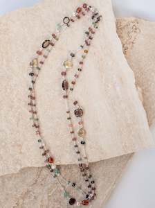 Multi Dark Gemstone Silver Necklace