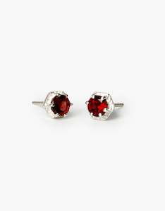 Garnet Glimmer Silver Studs