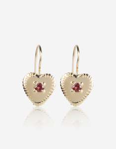 Garnet Gold Heart Earrings