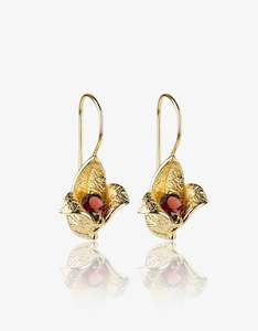 Garnet Bud Gold Earrings