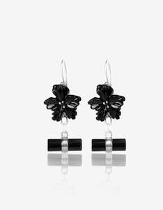 Onyx Flower Cufflink Silver Earrings