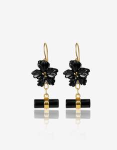 Onyx Flower Cufflink Gold Earrings