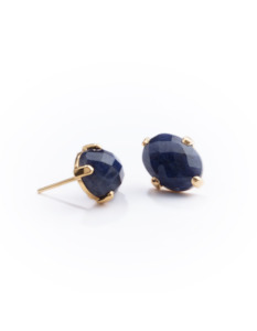 Jewellery: Blue Adventurine Gold Oval Earrings