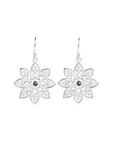 Smokey & White Topaz Silver Flower Earrings - Sample