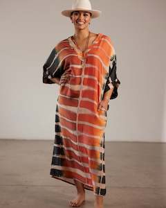 Silk Kaftan - Tangerine and Pewter