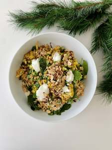 Curried cauliflower, chickpeas, mango dressing, coriander, baby spinach, yoghurt, almonds