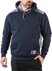 CAT Logo Panel Hooded Sweatshirt - Navy