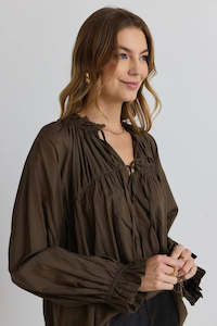 Clothing: Artist LS Tie Front Top Olive