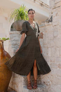 Clothing: Dreamy Bubble Tiered Dress Khaki