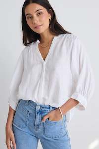 Clothing: Deity White Linen Puff Sleeve Blouse