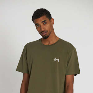 Clothing: Stamp  Script Tee Khaki