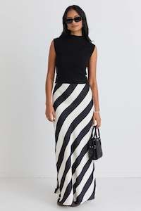 Fiery Stripe Satin Bias Maxi Skirt