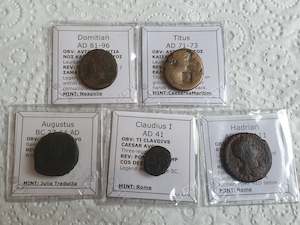 Ex-dealers lot of 5 Ancient bronze Roman coins from BC 27-111 AD