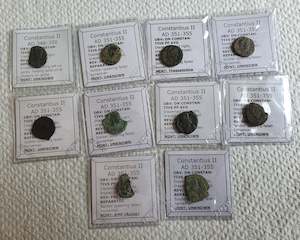 Ex-dealers lot of 10 Ancient bronze Roman coins of Constantius II from 348-355 AD