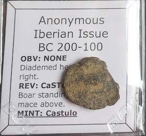 Antique: #o968# RARE Anonymous Iberian Greek Issue Bronze Coin of Castulo, 200-100 BC