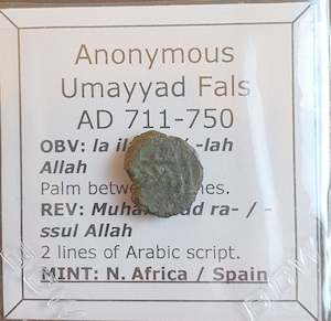 Antique: #o671# Anonymous copper Umayyad Fals coin from N. Africa 711-750 AD