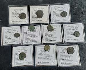 Ex-dealers lot of 10 Ancient bronze Roman coins of Constantius II from 347-361 AD