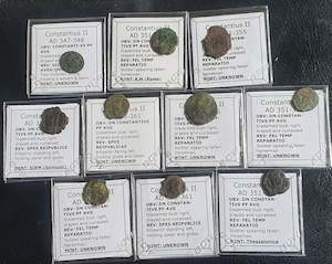 Ex-dealers lot of 10 Ancient bronze Roman coins of Constantius II from 347-361 AD