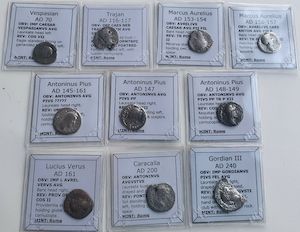 Identified Roman Silver Denarius Coins from BC 100-250 AD