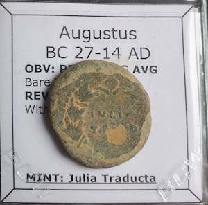 Antique: #o779# Roman provincial bronze coin of Augustus from BC 27-14 AD (Spain)