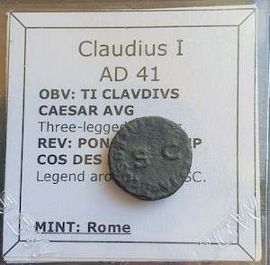 Antique: #K013# Roman quadrans bronze coin of Claudius I from 41 AD