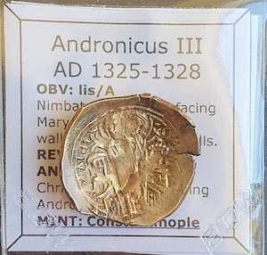 Byzantine gold coin of Andronicus II/III from 1325-1328 AD