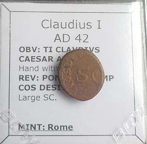 Antique: #K091# Roman Quadrans bronze coin of Claudius I from 41 AD