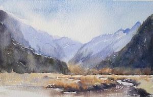 Deborah Lambert. Matukituki Valley towards Cameron Flat.