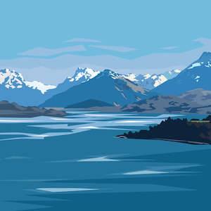 Ira Mitchell- Looking towards Glenorchy with Lake Wakatipu.Boxed canvas